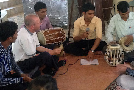 Kenneth Broadway with tabla players in India