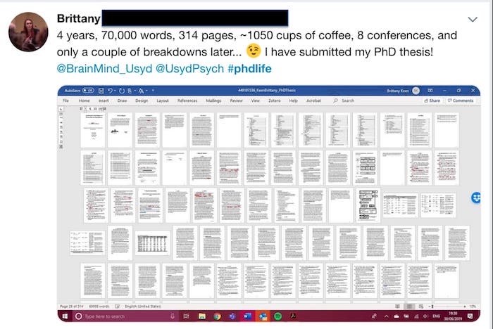 a tweet about what it takes to complete a phd