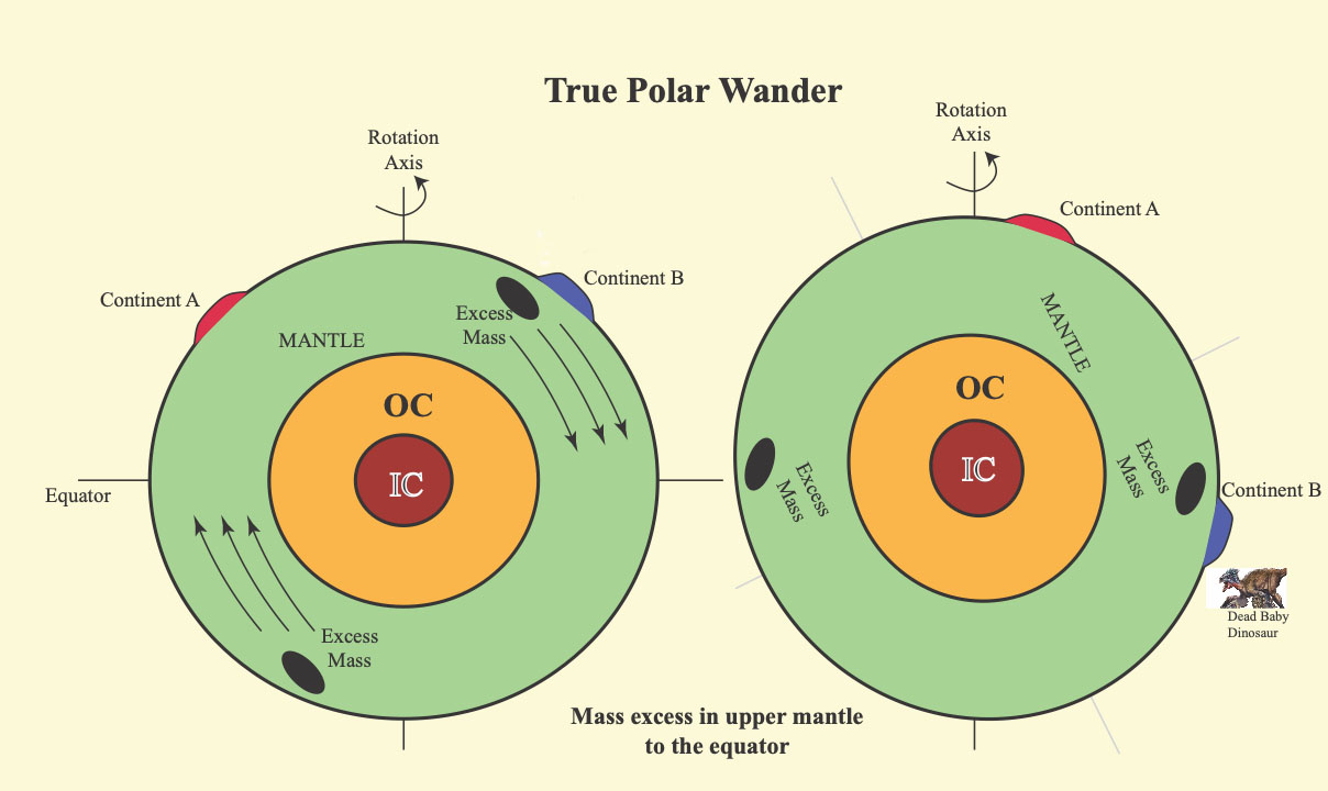 a diagram shows how mass moves from poles to nearer the equator.