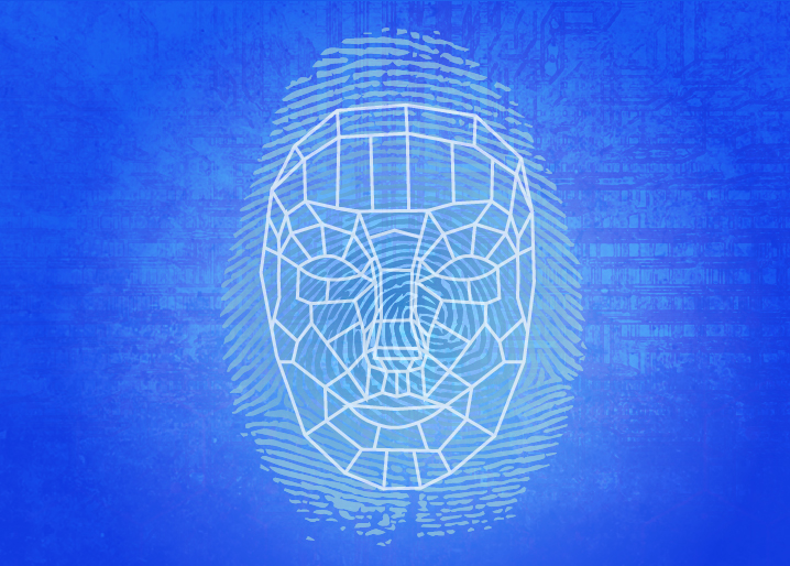 an illustration of a face with a thumbprint superimposed 