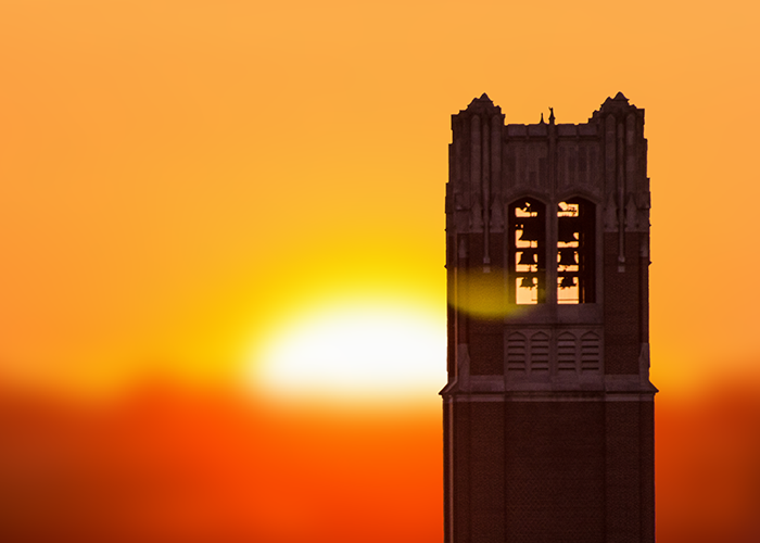 An image of UF's Century Tower at sunrise.  