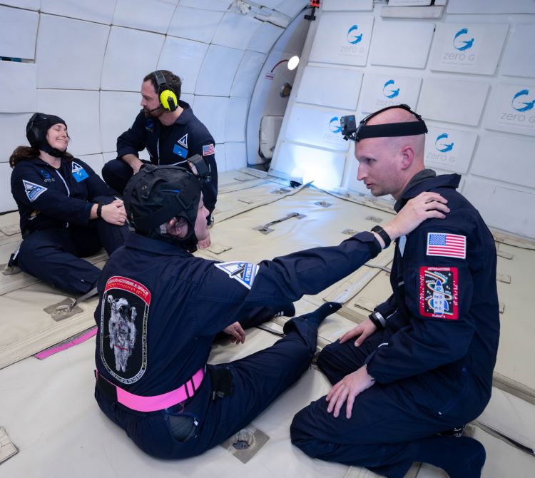 Eric Shear and others onboard the parabolic flight testing light signaling