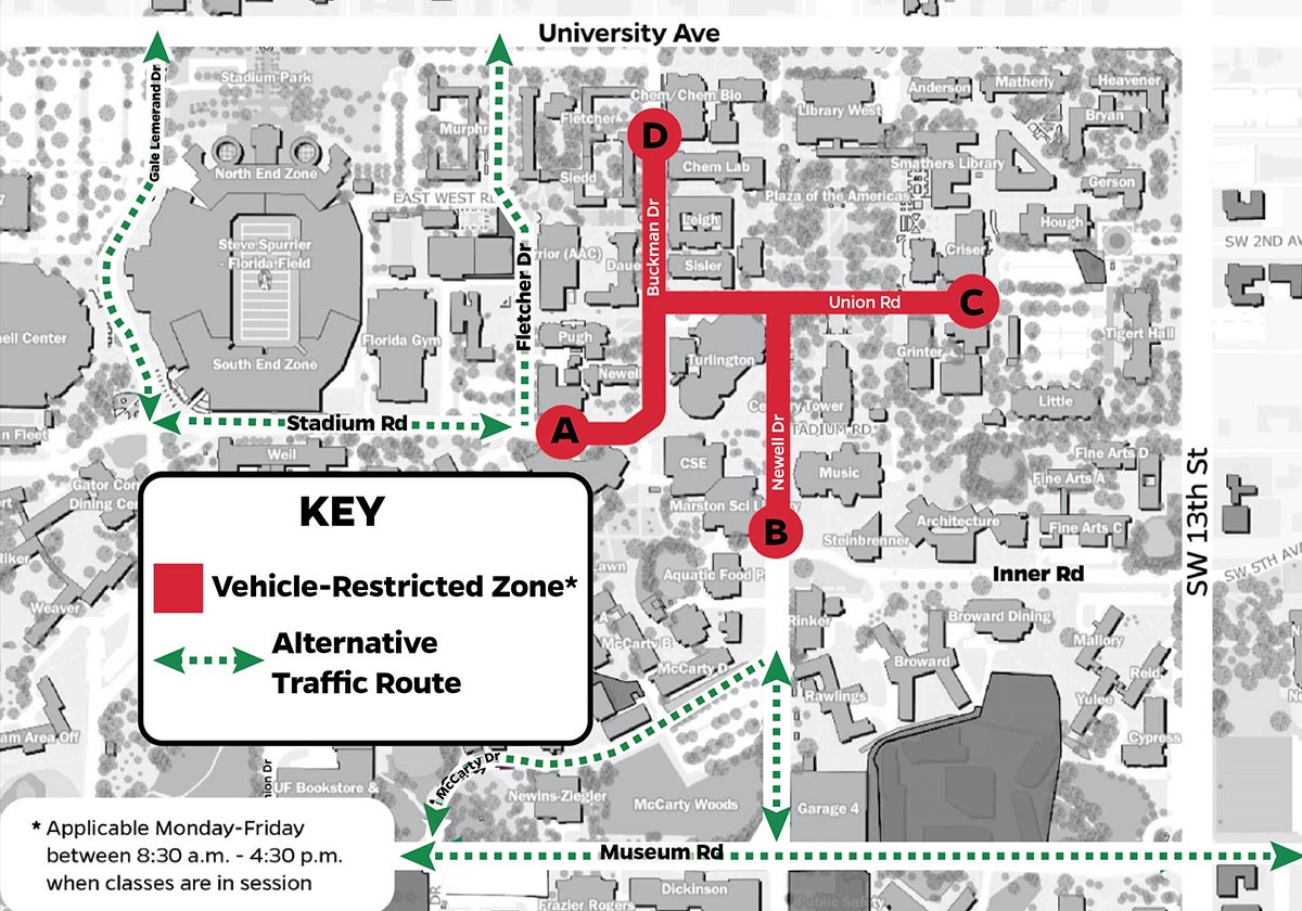 A map of UF campus closures. 