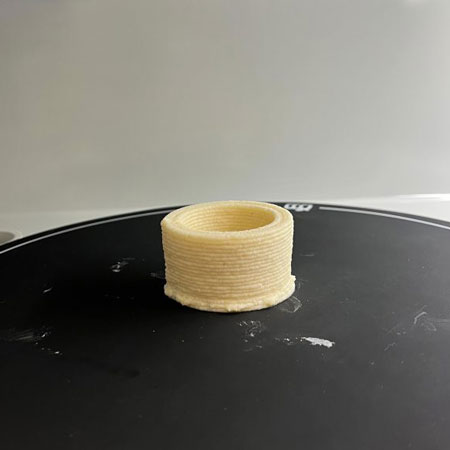 A 3D-printed bowl made from corn masa flour.