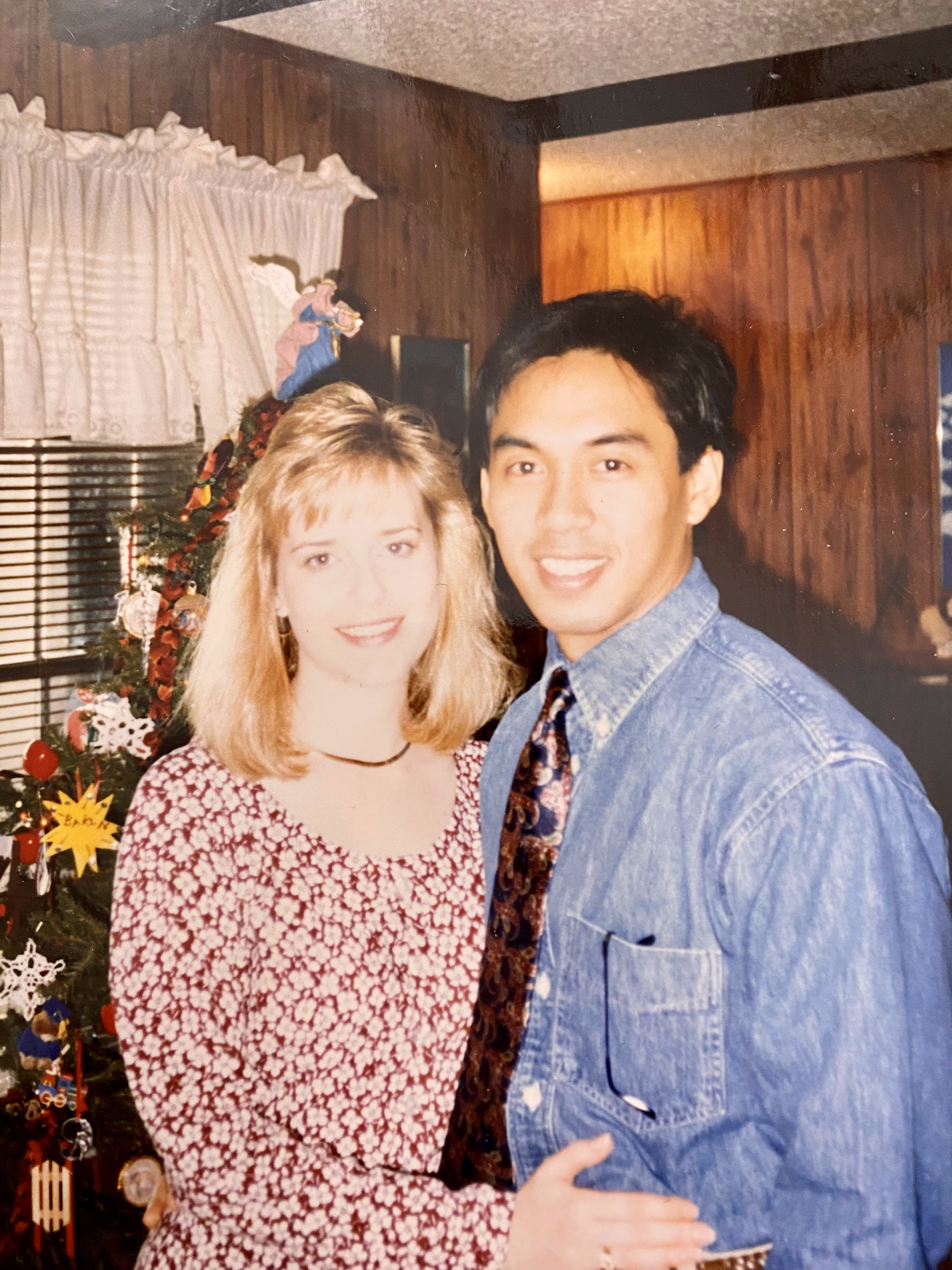 A photo of a couple from the 1990s.