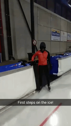 A short animation depicts a woman cautiously skating on ice.