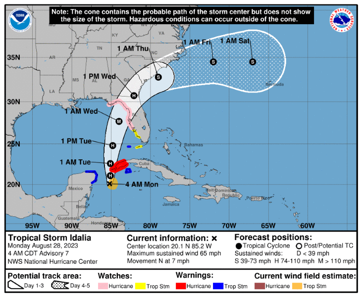 a map providing a forecast path for TS Idalia