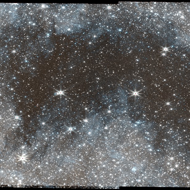 A vast expanse of Milky Way stars, visible as bright pinpoints against a gray and black background