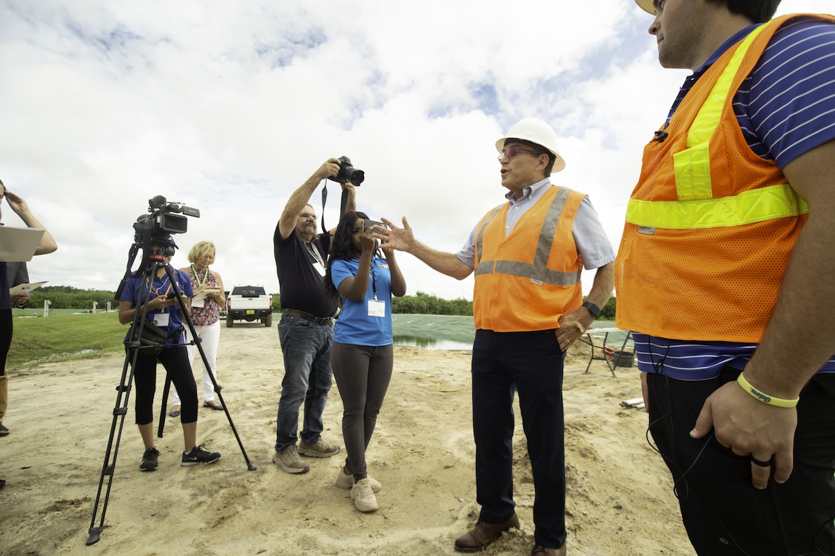 UF Professor Steven Laux speaks to the media at a landfill in Polk County, Florida