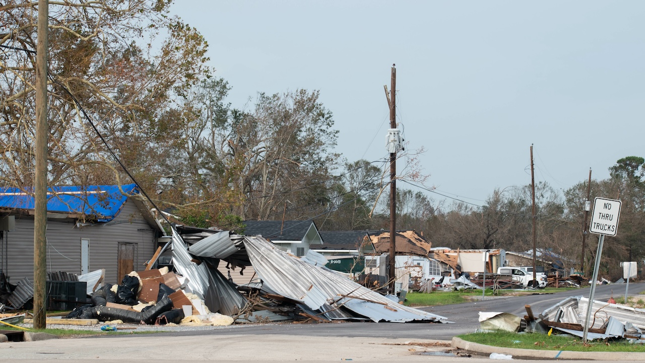 a neighborhood damaged from storm