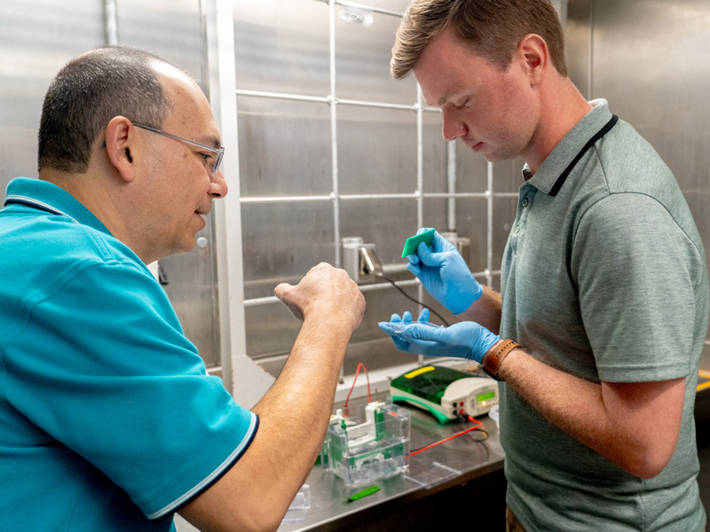 Two researchers work together in a lab