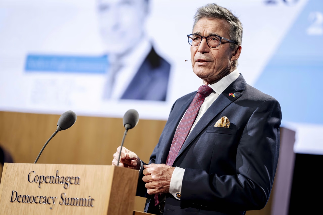 Anders Fogh Rasmussen speaks at the Copenhagen Democracy Summit in Copenhagen, May 13. PHOTO: MADS CLAUS RASMUSSEN/ZUMA PRESS
