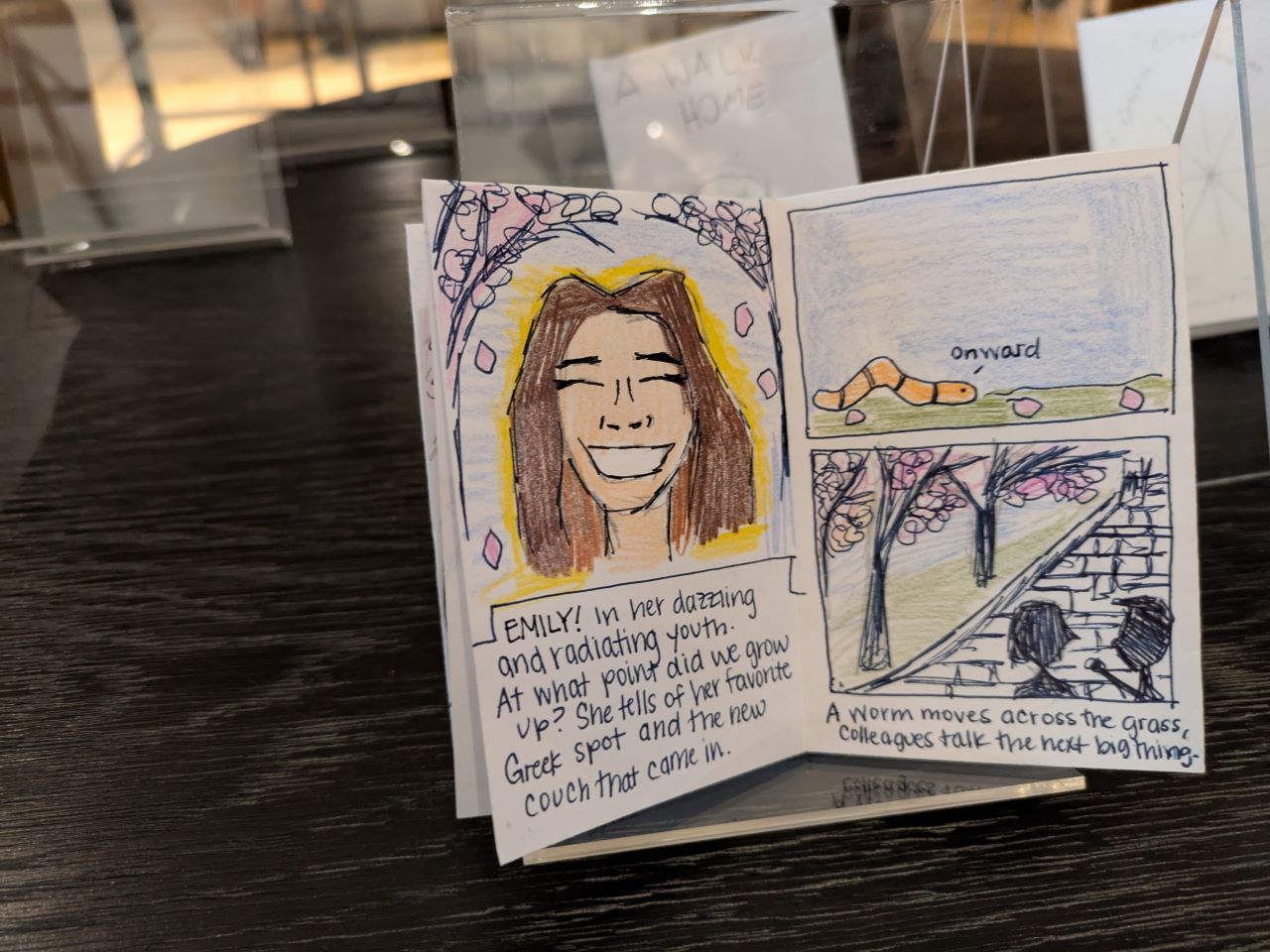 A hand-drawn comic featuring a smiling woman's face