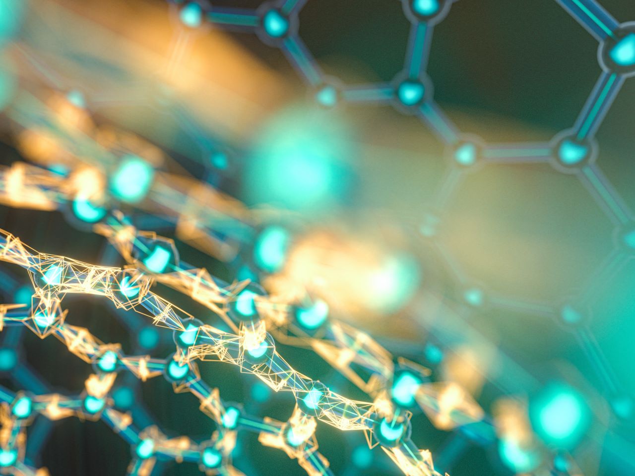Chans of polymer-like hexagonal rings in yellow and turquoise