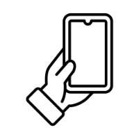 An icon of a hand holding a smart phone.